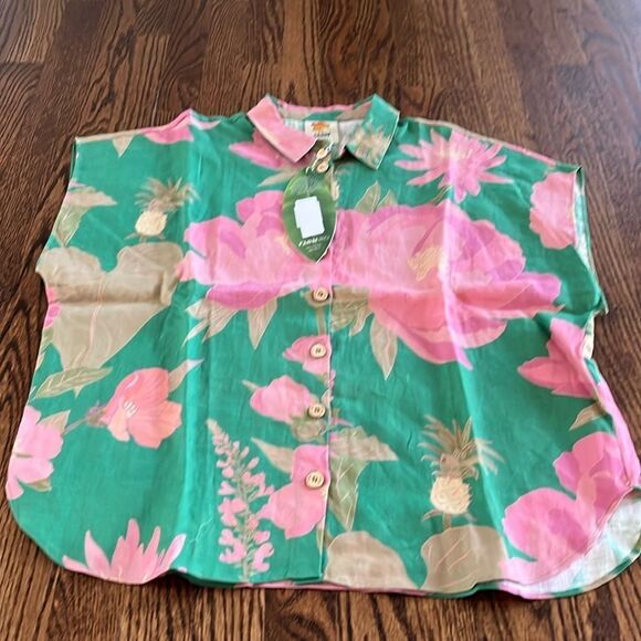 Farm Rio Farm Rio Short-Sleeve Cover-Up Buttondown Shirt size Medium - Picture 4 of 6